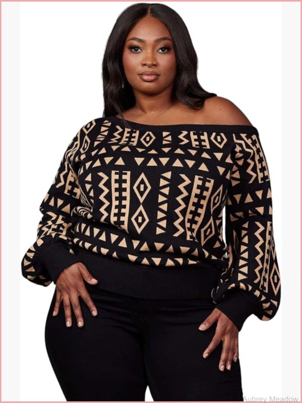 Women's Off-Shoulder Cardigan Sweater Tribal Print Pullover